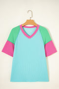 Aruba Blue Color Block Twisted Ribbed Tee