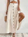 Loose Buttoned Pleated Split-Joint Skirts Bottoms