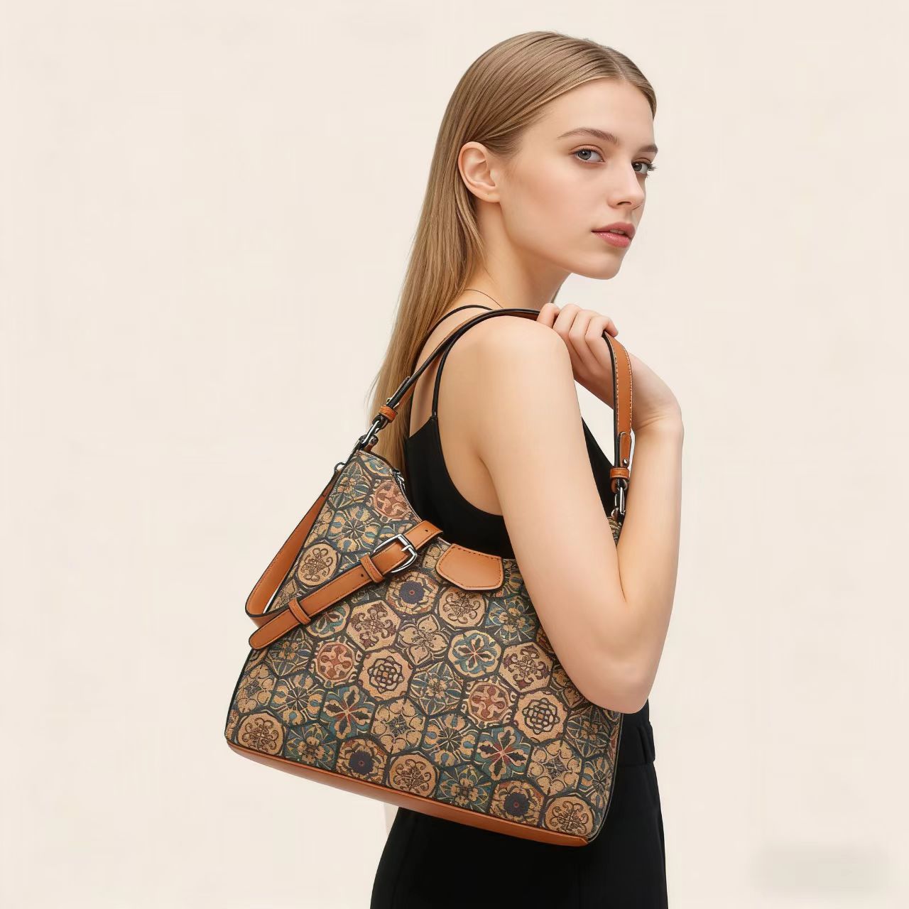 Women's Retro Ethnic Embroidered Tote Crossbody Bag with Multiple Compartments