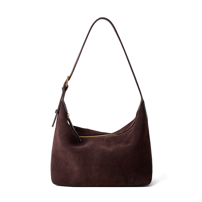 Women's Genuine Leather Tote Bag – Minimalist Matte Cowhide Shoulder Bag with Zipper Pockets