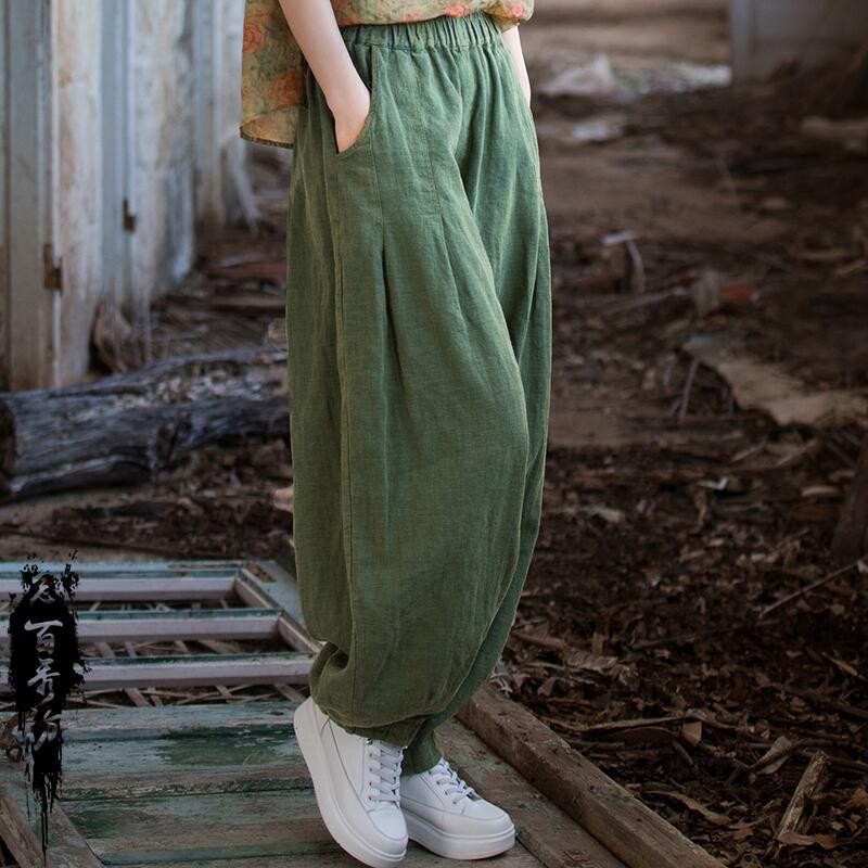Ramie-Fried, Cotton And Hemp Summer Collection, Nian Bai Xiu Spun Retro Lantern Pants