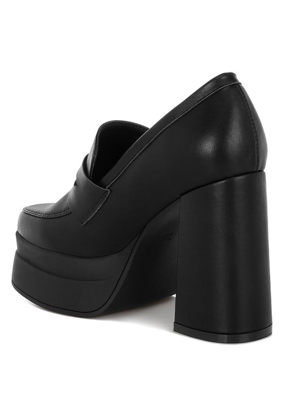 Edwina Chunky Penny Strap Heeled Loafers