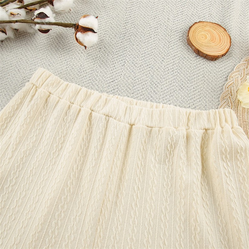 Casual Loose Knitted Solid Color Bralette and Long Sleeve Sweater with Waist Tie, Outerwear, and Pants Three-P
