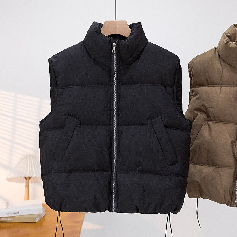 Solid Color Stand Collar Short Cotton Vest