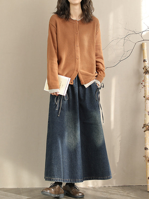A-Line Loose Elasticity Pockets Tied Skirts Bottoms