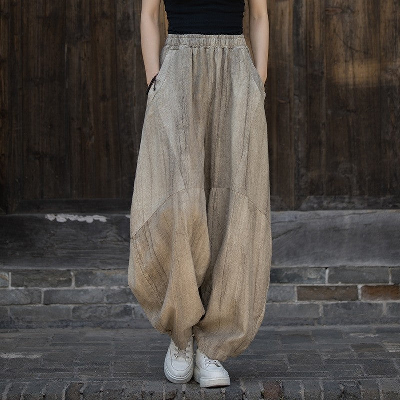 Solid Color Casual Handmade Tie-Dye Lantern Pants