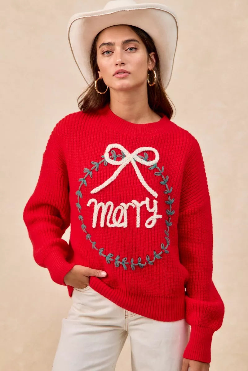 Christmas Wreath Merry Letter Knit Top