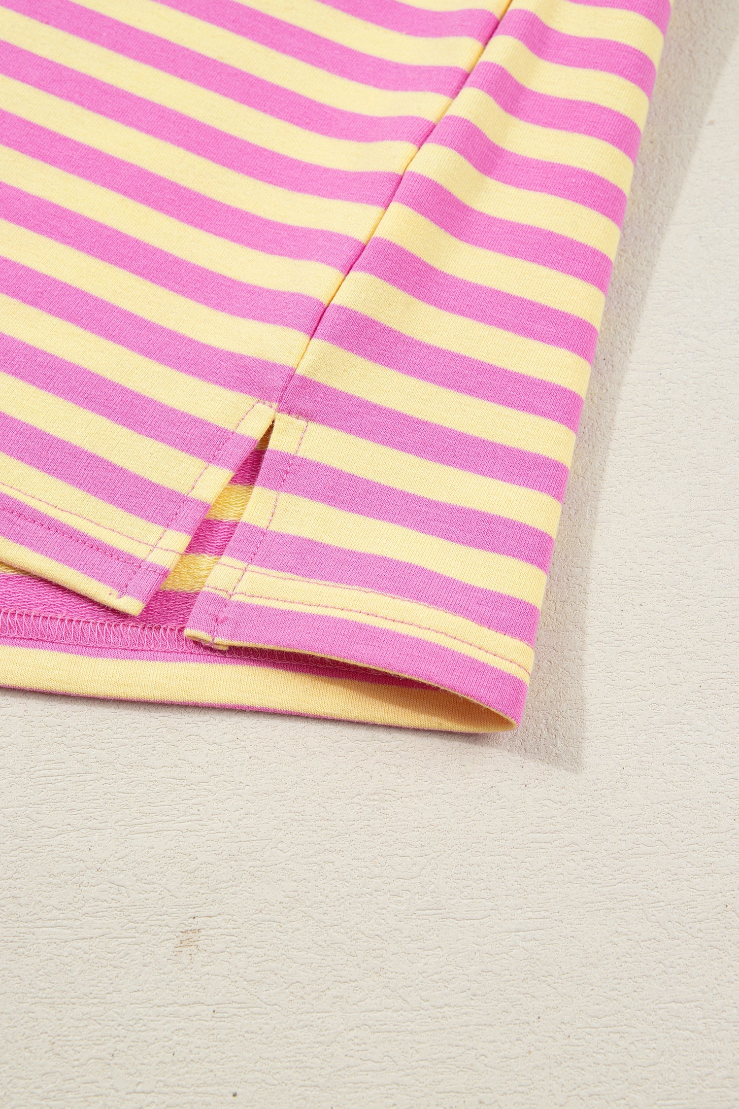 Rose Stripe Drop Shoulder Boxy Casual Terry Short Set