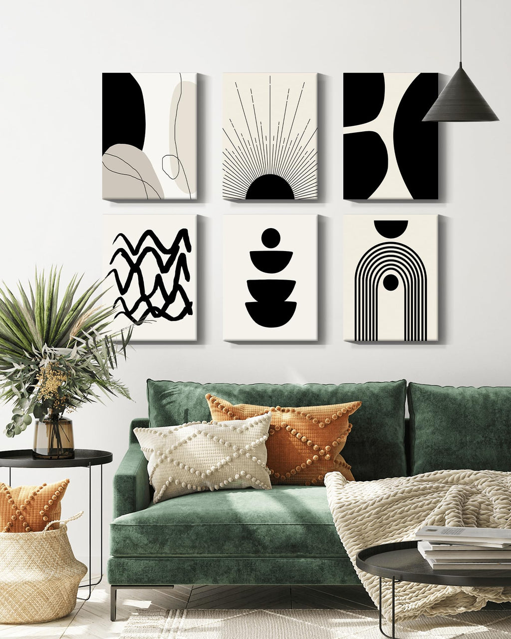 Drsoum Abstract Boho Geometric Framed Wall Art 12x16in Black Brown Beige