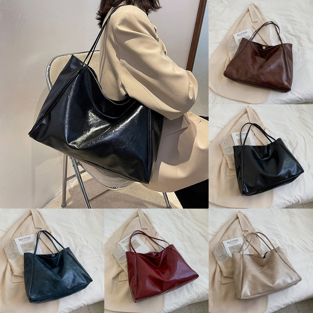 Women's Vintage Tote Bag - Large Capacity PU Leather Shoulder Handbag for Daily Use