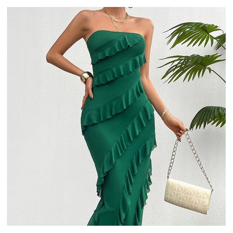 Solid Color Bodycon Bandeau Dress - Chic and Stylish Fashion Choice
