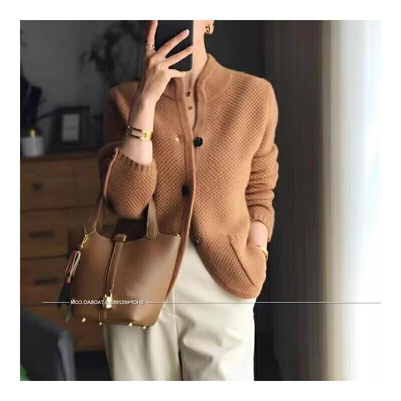 Fashion Solid Color Thickened Cardigan Knitted Coat
