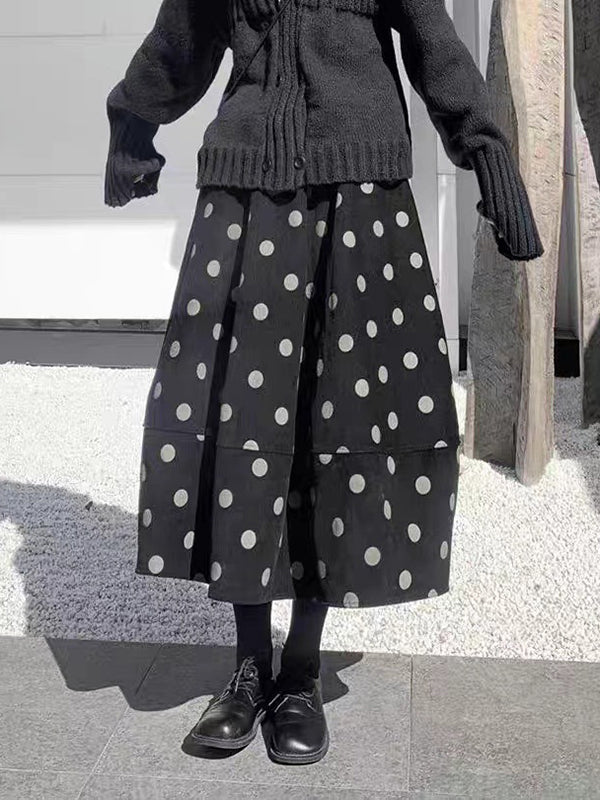 High Waisted Loose Elastics Polka-Dot Printed Split-Joint Skirts