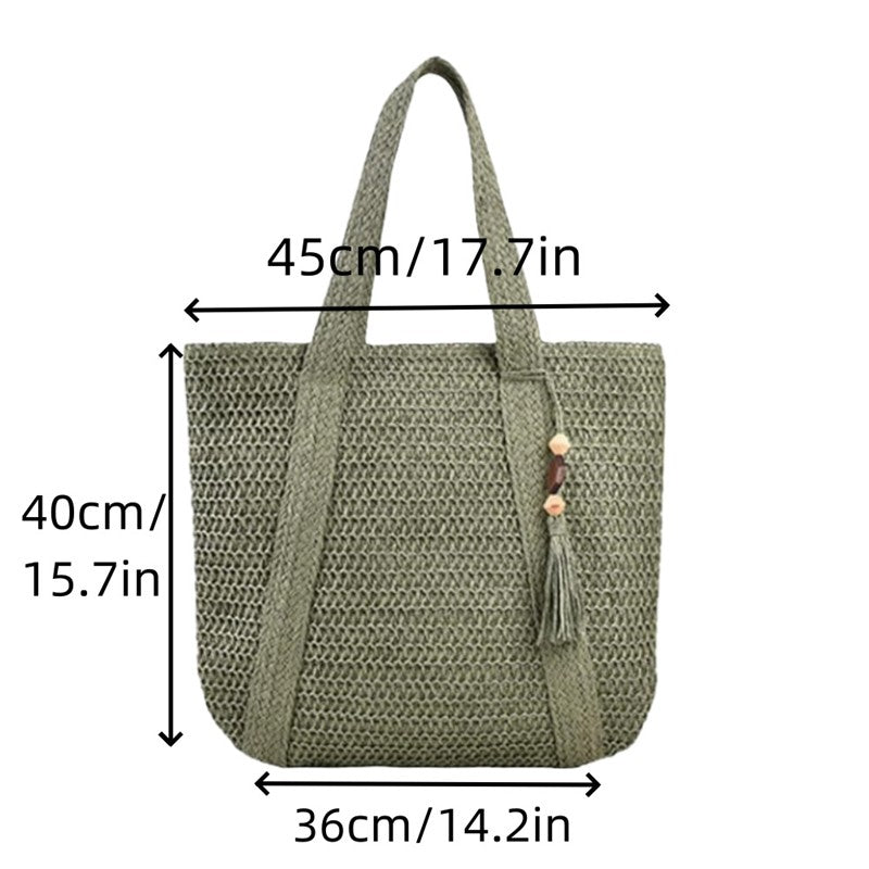 Chic Straw Woven Tote Bag with Stylish Tassel