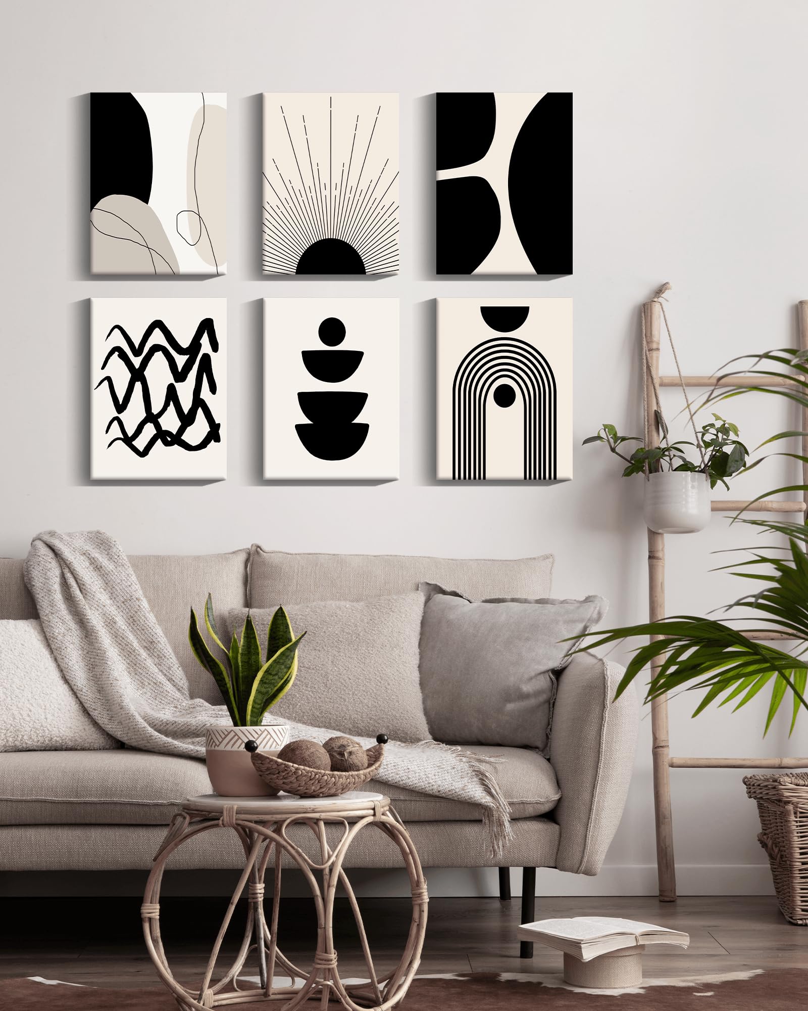 Drsoum Abstract Boho Geometric Framed Wall Art 12x16in Black Brown Beige