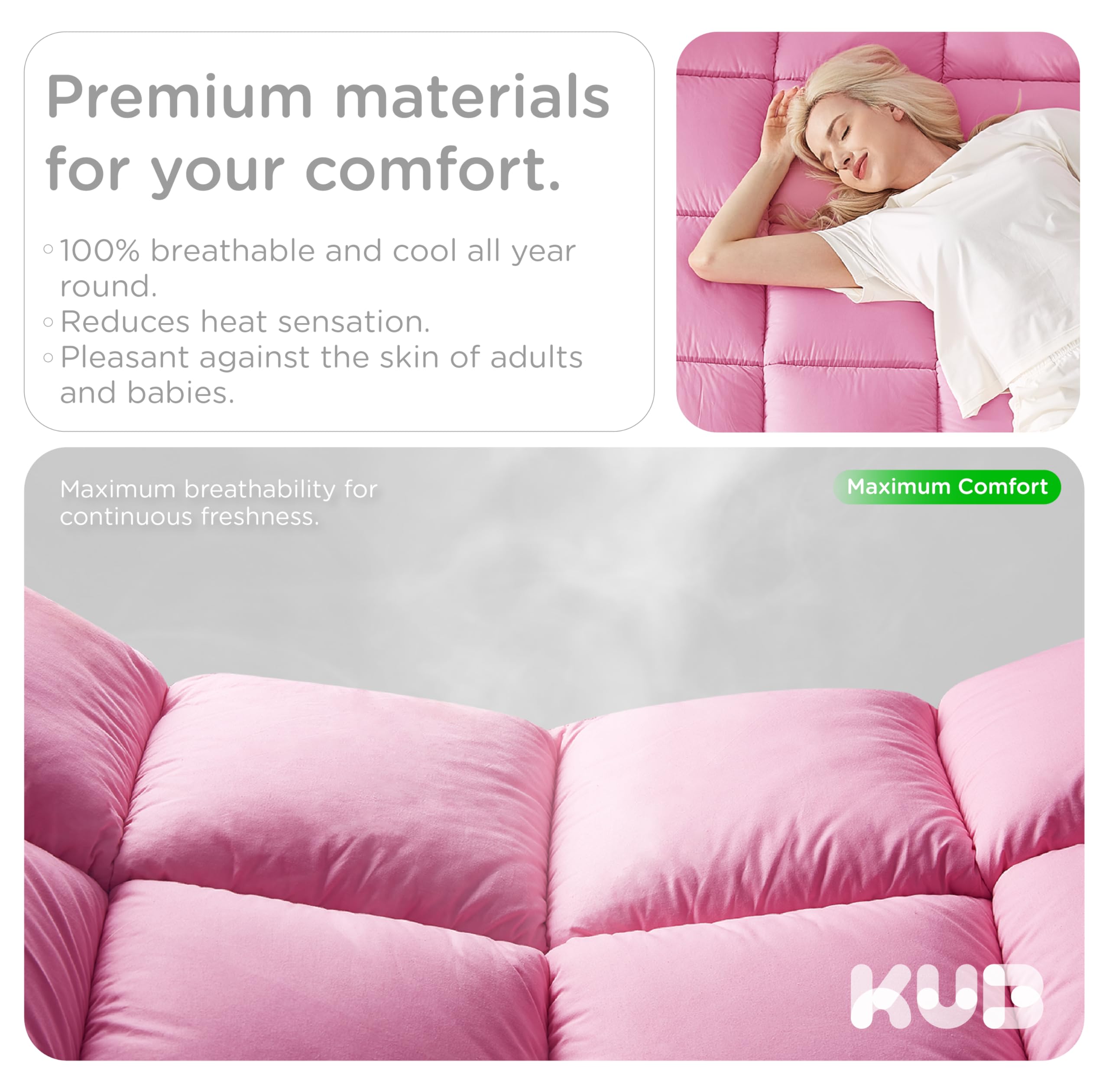 KUB Cotton Mattress Topper Cooling Pillow Top White Queen 80x60in
