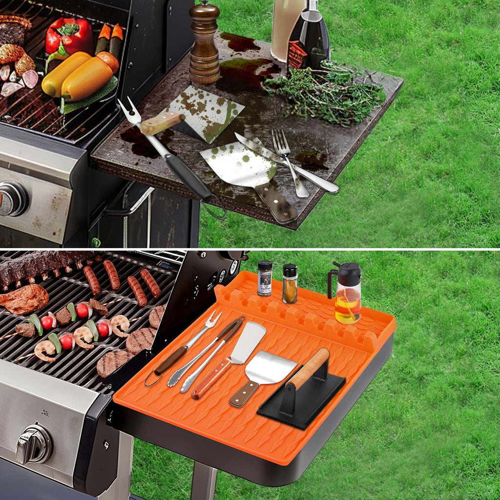 OURCABECUE Silicone Griddle Tools Mat Blackstone Gray 2PCS BBQ Utensils Holder