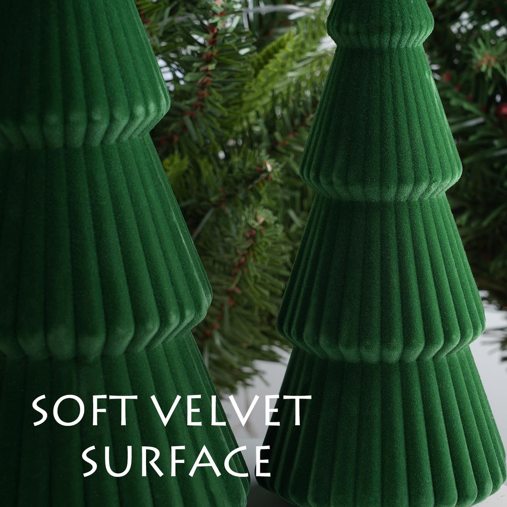 KEASKELL 3pc Dark Green Velvet Christmas Tree Decorations Set