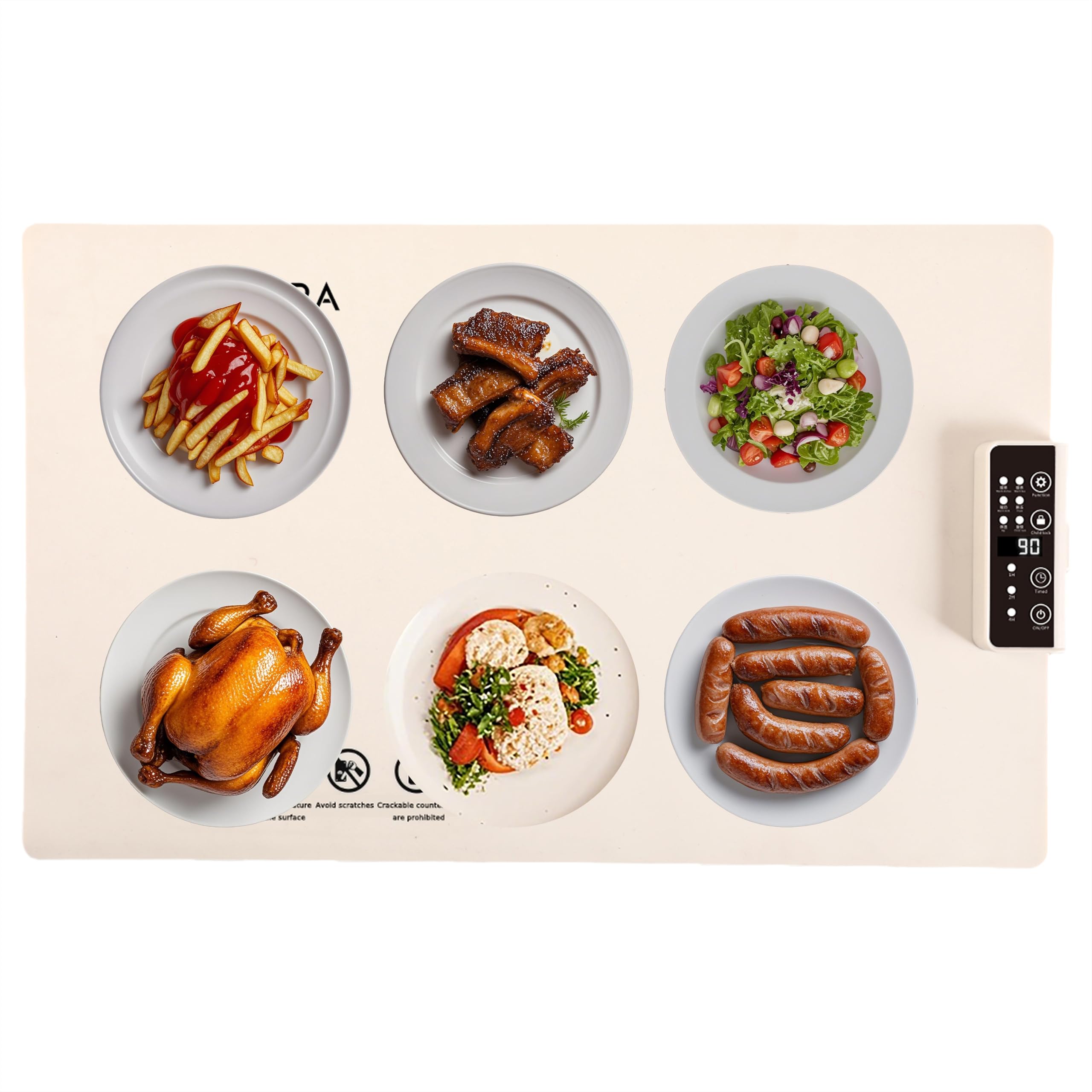 CLYORA Electric Warming Tray 23x15in Food Grade Silicone 5 Temp Auto Shut-Off