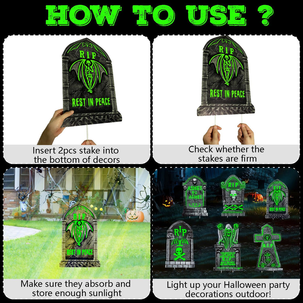 CiniQy Halloween Tombstones 6 Pack Light Up 16.5x11.5" Waterproof Outdoor Decor