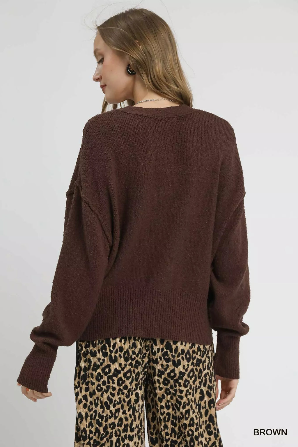 Button-Front V-Neck Knit Cardigan