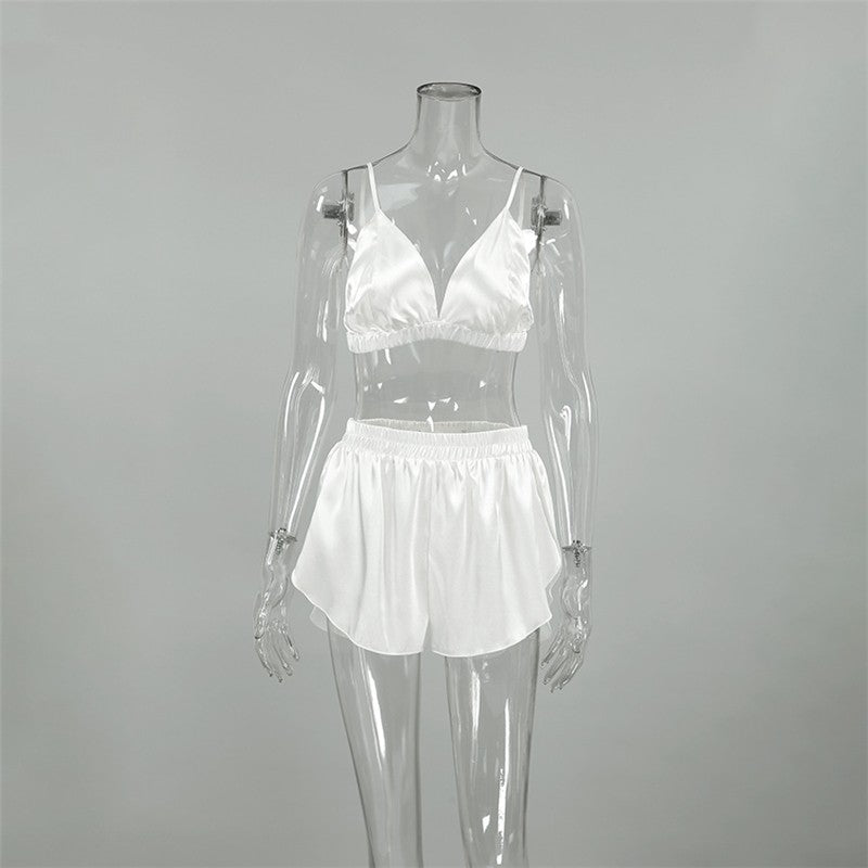 Two-Piece Camisole Top and Slit Shorts Lounge Set