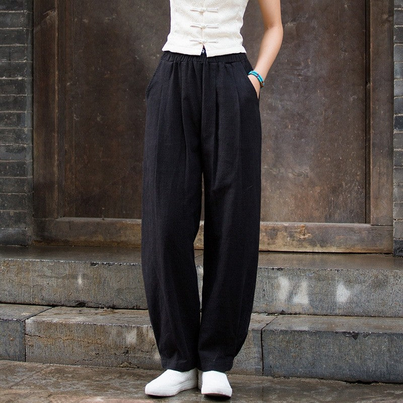 锛歐omen's Cotton And Linen Sand Washed Loose Lantern Pants