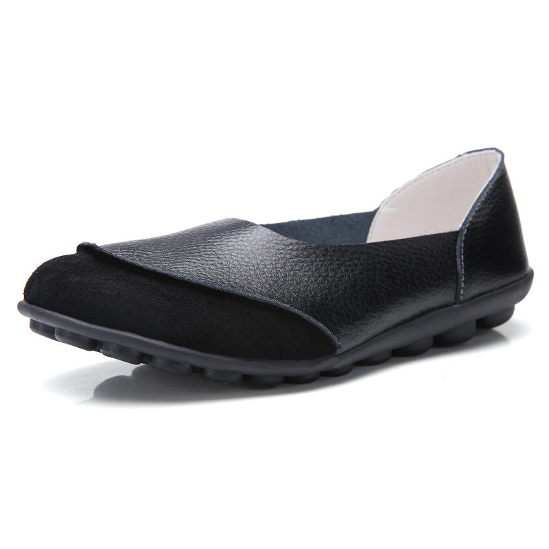 Women's Korean Casual Slip-On Loafers | Low Heel Round Toe Leather Shoes