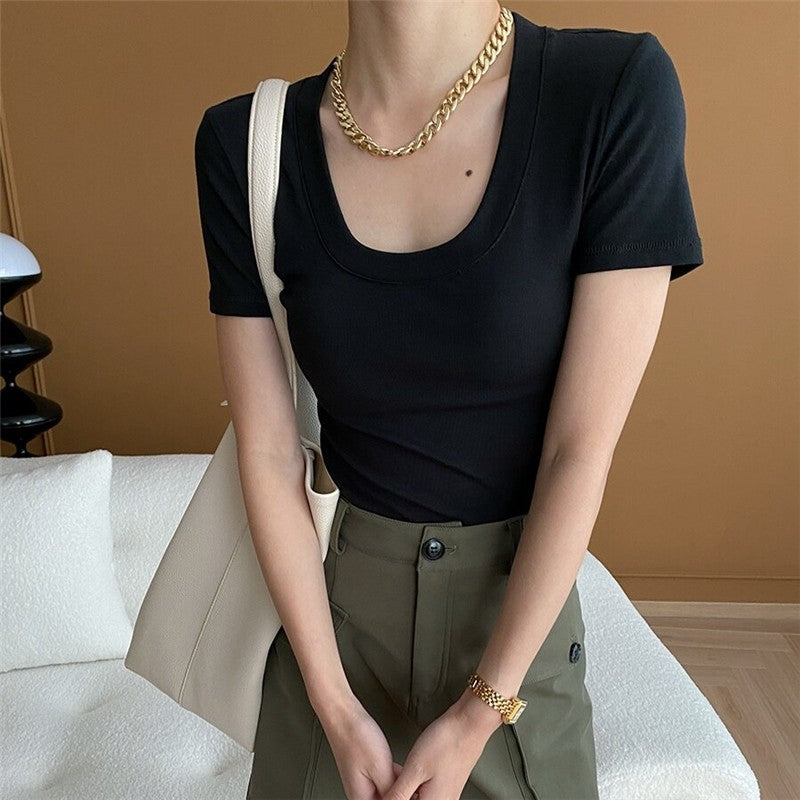 V-Neck T-Shirt with Unique Outer Seam Stitching