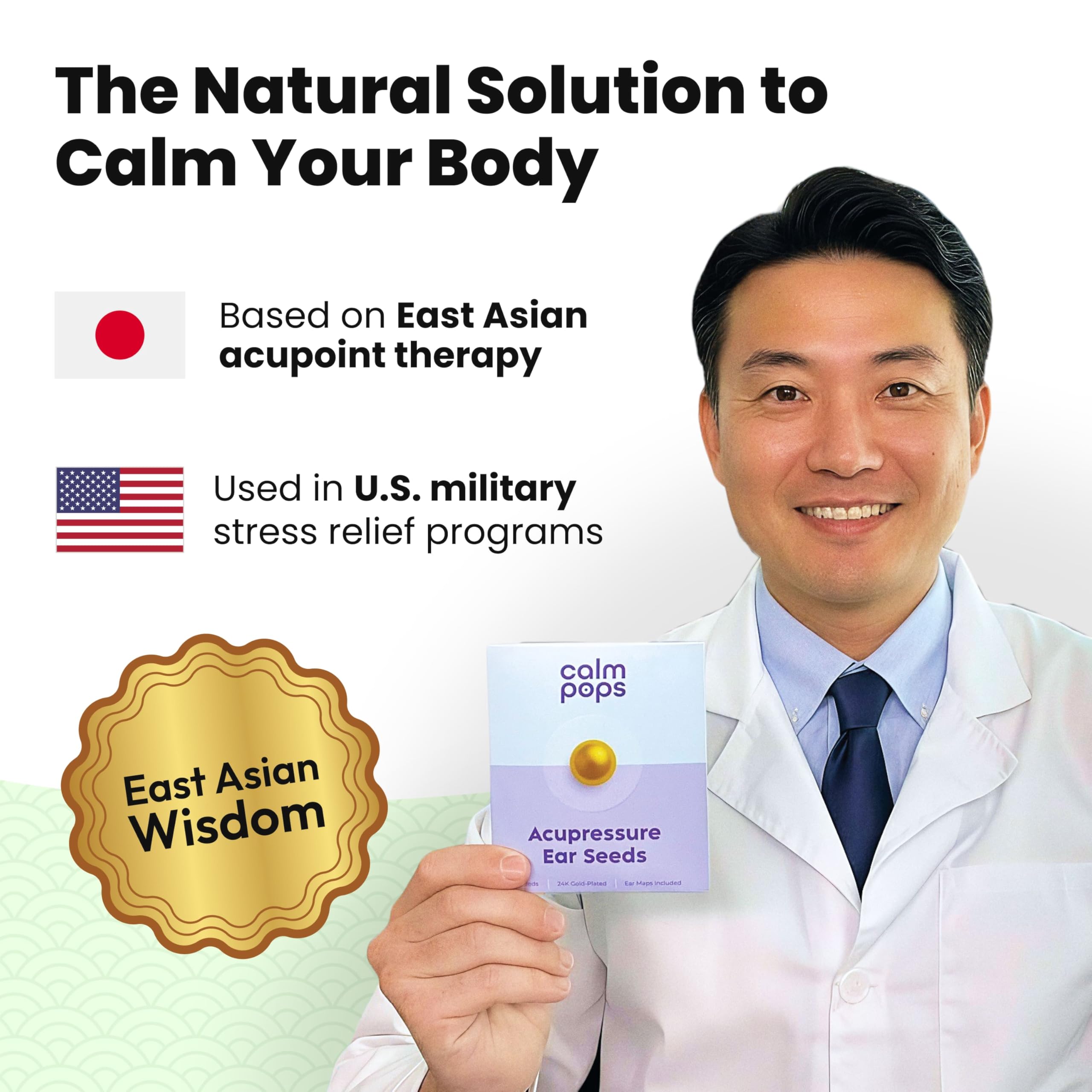 CalmPops Acupressure Ear Seeds Kit 24K Gold Plated 60 Units Immune Digestive