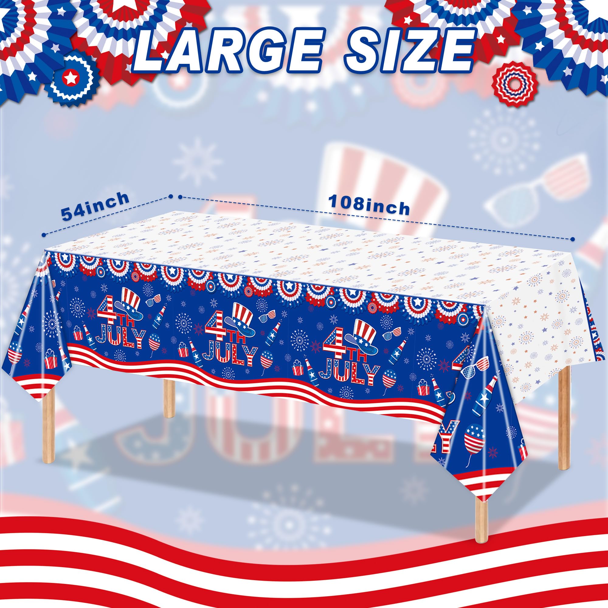 Rejoice Bunny 3-Pack 4th of July Disposable Tablecloths 54x108 Inches Plastic
