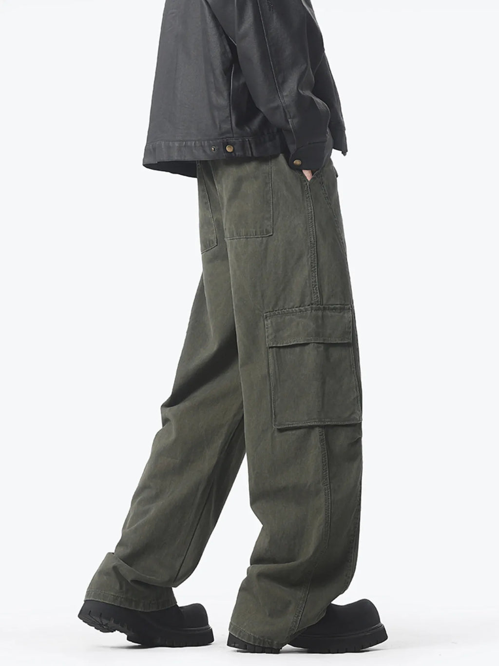 Men's Washed Loose Fit Wide Leg Cargo Pants
