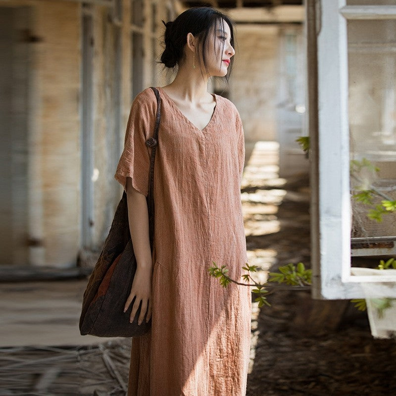 Simple Loose-Fit Monochrome Tie-Dye Dress