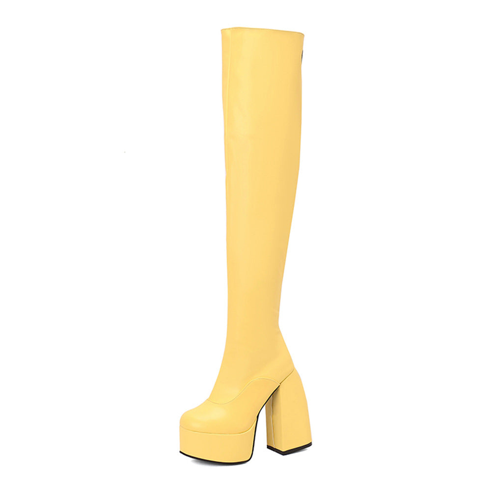 Women's Over-the-Knee Boots - Chunky Heel Platform Boots with Waterproof Design
