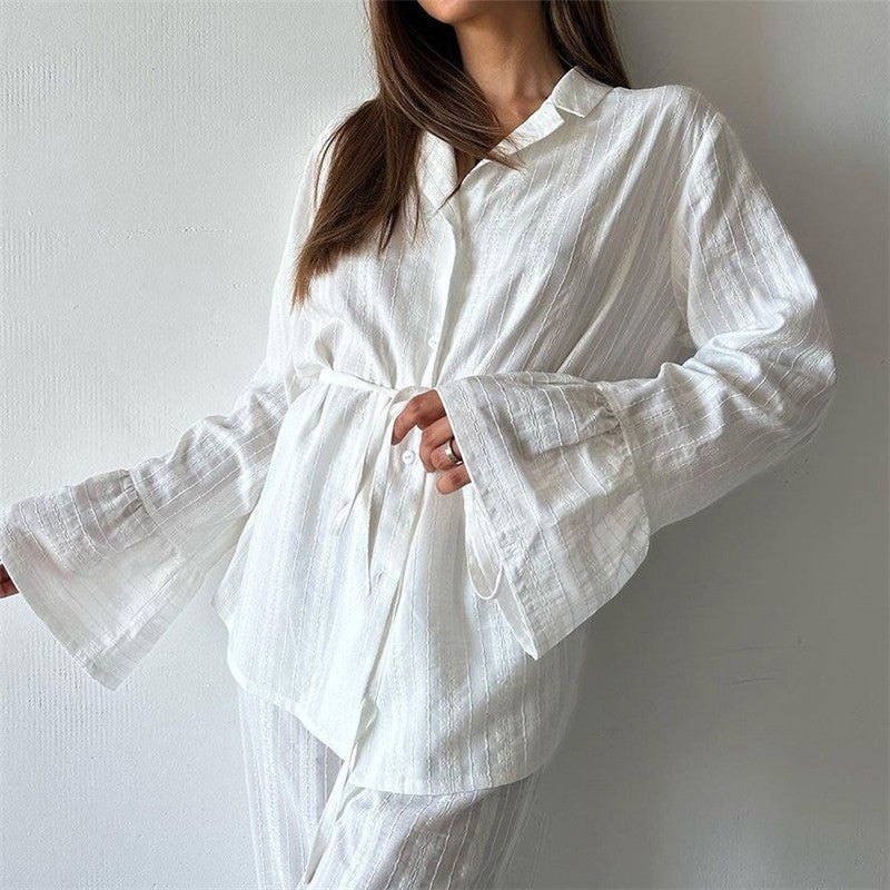 Ruffle Hem Long Sleeve Top and Pants Lounge Set