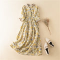 Linen Dress Mid Length Pleated Loose Organ