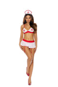 Naughty Nurse- Bra Top, Skirt With Attached Garters, G-string And Head Piece