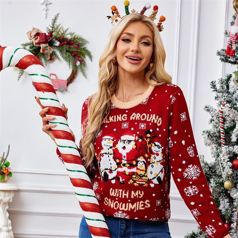 Fashionable Red Snowflake Christmas Pullover Sweater