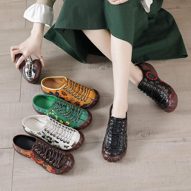 Women's Ethnic Floral Print Low-Top Sneakers | Elastic Band Casual Shoes