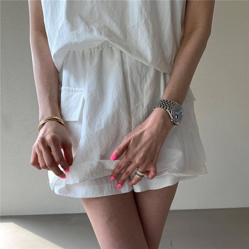 Solid Color Sleeveless Vest and Shorts Set