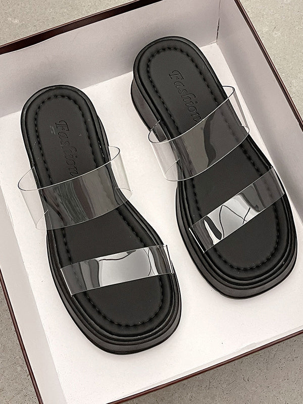 Open Toe Round-Toe Split-Joint Transparent Pumps Sandals Slippers