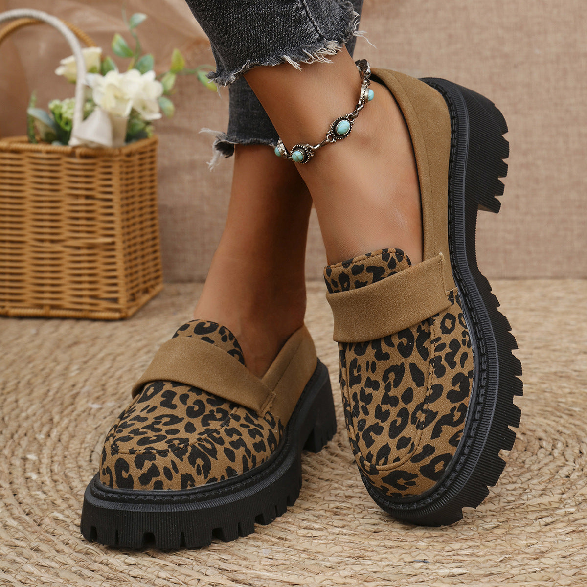 Women's Leopard Print Loafers - Plus Size Slip-On Comfort Shoes