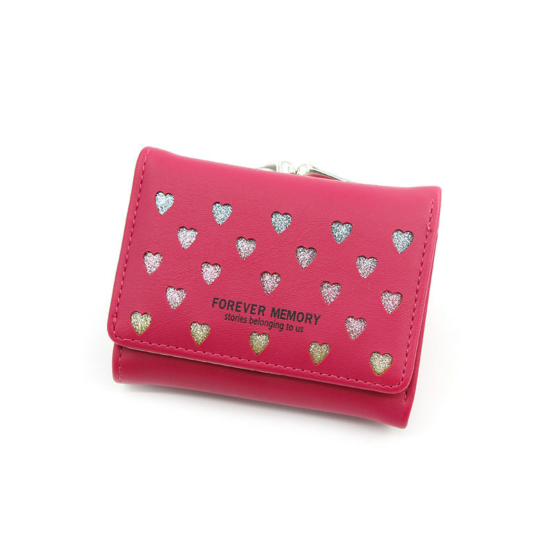 Three-Fold Wallet with Hollowed-Out Heart Design