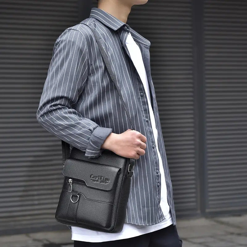 Men's Lychee-Grain PU Leather Business Crossbody Shoulder Bag - Premium Commuter Messenger Bag