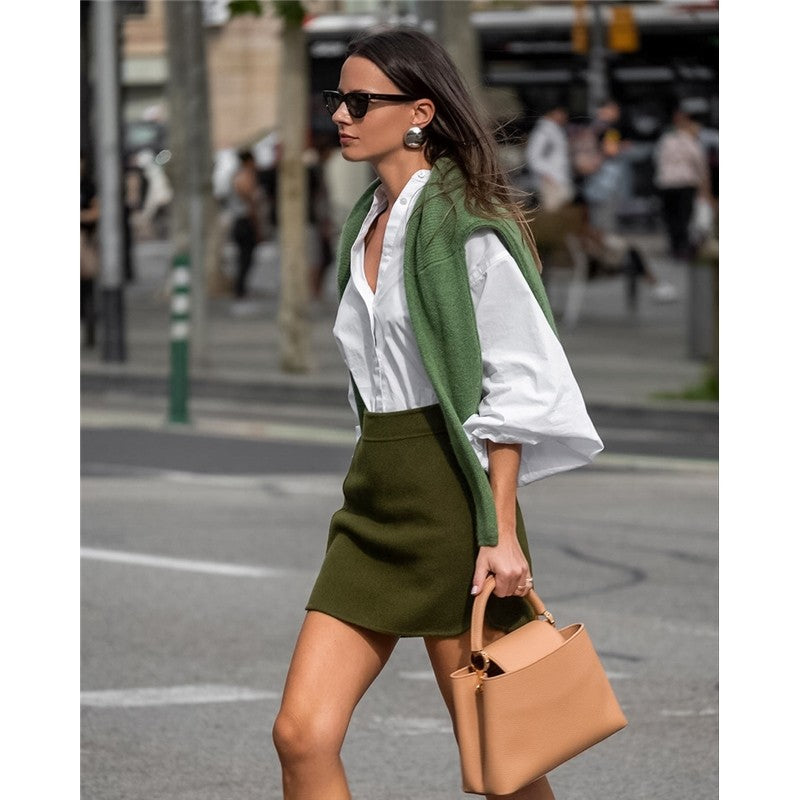 Stylish Commute Shirt with Minimalist Design, Stand Collar, Lantern Sleeves, and Pure Cotton Fabric