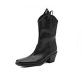 Women's Retro Square Toe V-Cut Mid-Calf Chunky Heel Boots | Synthetic PU | Sizes EU 34–43