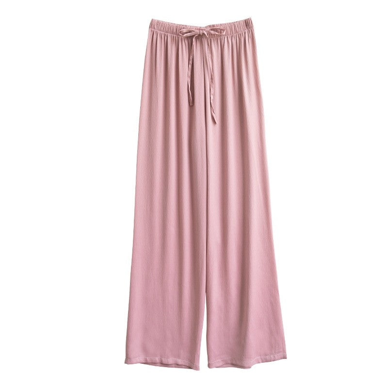 Wide Leg Satin Pants with Elastic Waist - Solid Color