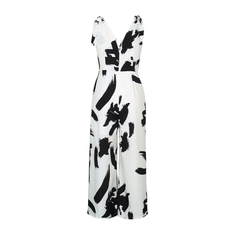 Chic Sleeveless Monochrome Floral Jumpsuit