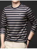 Men's Plus Size Striped Long Sleeve Thickened Warm T-Shirt
