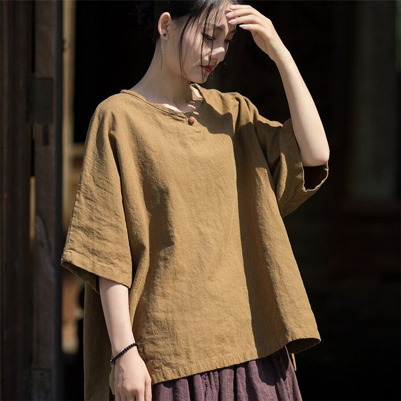Plain Color Pullover Buckle Short Sleeve T-Shirt